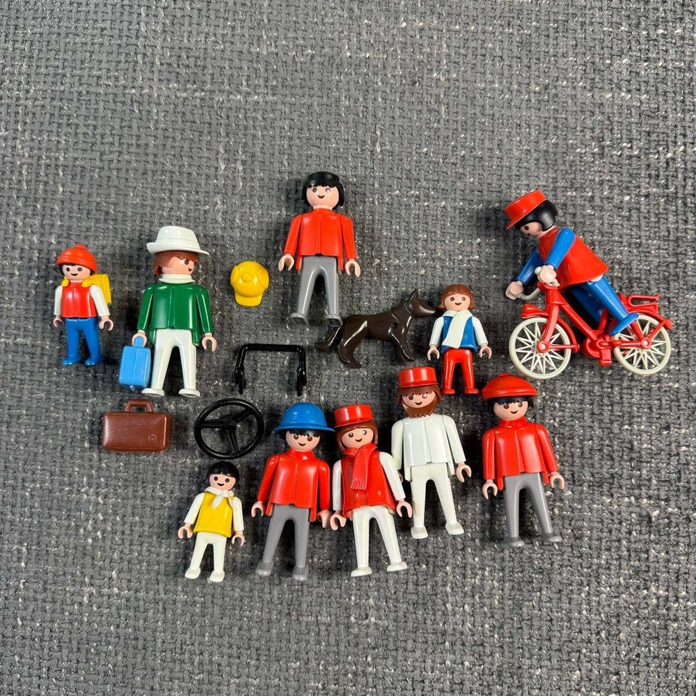 Playmobil Vintage Action Figure Lot 9 Figures Bike Dog Accessories 1974 Retro